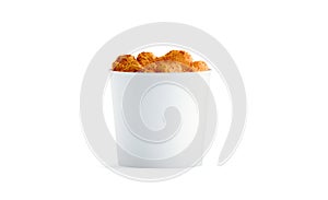 Blank white food bucket with chicken wings mockup isolated