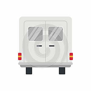 Blank white food truck icon. Rear view vehicle food truck. Vector flat cartoon illustration realistic delivery service van