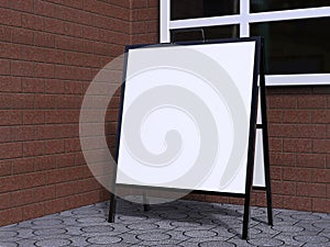 Blank white A frame metallic outdoor advertising stand mockup set, isolated, 3d rendering. Clear street signage board mock