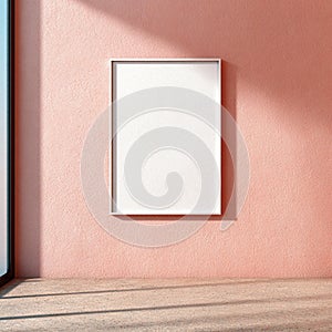Blank White Frame Mockup on Textured Coral Wall with Sunlight