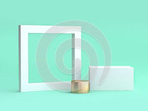 Blank white frame and square minimal green background 3d render