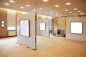 Blank white frames in art gallery