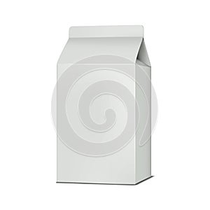 Blank white gable top carton realistic vector mockup. Paperboard box for milk, juice or other liquid product mock-up