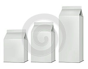 Blank white gable top carton realistic vector mockup set. Paperboard box for milk, juice or other food product mock-up. Template