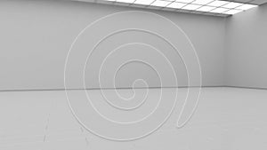 Blank white gallery background mock up isolated, cyclical camera rotation