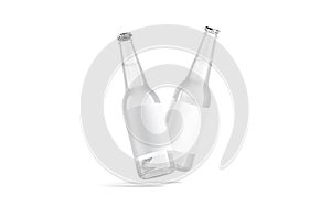 Blank white glass beer bottle with label mockup, no gravity