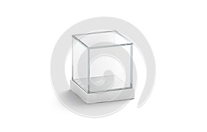 Blank white glass showcase cube mock up, isolated photo