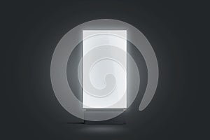 Blank white glowing pylon mockup, isolated in darkness