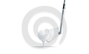 Blank white golf ball on tee with stick mockup