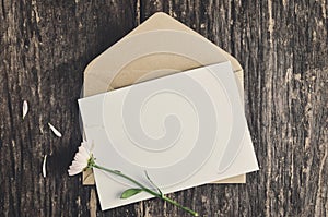 Blank white greeting card with Mum flowers