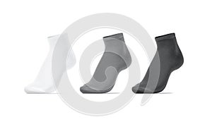 Blank white, grey, black ancle socks on tiptoe mockup, isolated