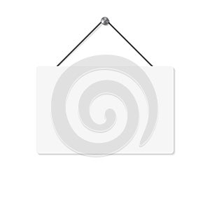 Blank white hanging sign. Vector illustration isolated on white