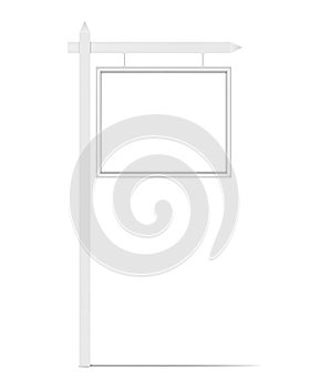 Blank white hanging signboard, vector mock-up. Empty street outdoor sign, mockup for design