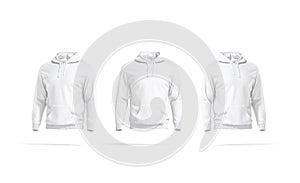 Blank white hoodie with hood mockup, front and side view photo