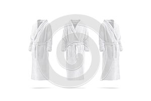 Blank white hotel bathrobe mockup, front and side view photo