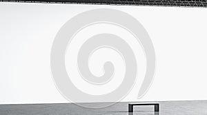 Blank white huge gallery wall with bench in museum mockup