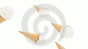 Blank white ice cream cone falling mockup, looped switch