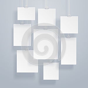 Blank white image and photo frames on wall vector illustration
