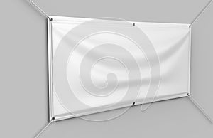 Blank White Indoor outdoor Fabric & Scrim Vinyl Banner for print design presentation. 3d render illustration.