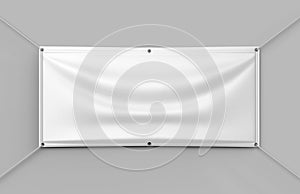 Blank White Indoor outdoor Fabric & Scrim Vinyl Banner for print design presentation. 3d render illustration.