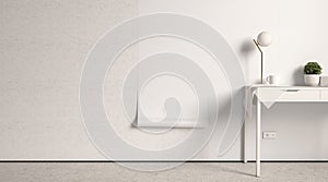 Blank white interior wallpaper twisted mockup on wall, front view
