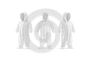 Blank white kid plush jumpsuit hood mockup, front side view