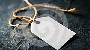 Blank White Label Tag with String on Simple Background.