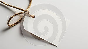 Blank White Label Tag with String on Simple Background.