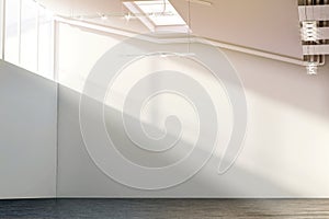 Blank white large wall mockup in sunny modern gallery photo