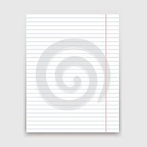 Blank white lined paper on white background.