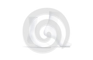 Blank white long socks mockup pair on tiptoe, side view photo