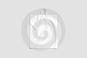 Blank white loop handle plastic bag mock up, gray background