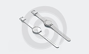 Blank white lying watch with wristlet mockup, isolated, side view