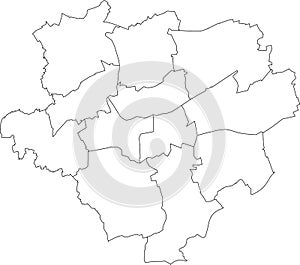 Blank white map of districts of Dortmund, Germany