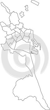 Blank white map of districts of Valencia, Spain