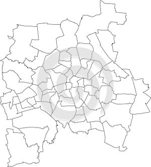 Blank white map of subdistricts of Leipzig, Germany