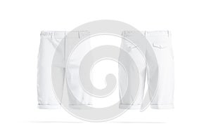 Blank white men shorts mockup, front and back view