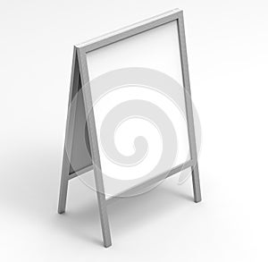 Blank white metallic outdoor advertising stand mockup set, , 3d rendering. Clear street signage board mock up. A-board