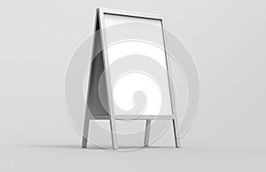 Blank white metallic outdoor advertising stand mockup set, , 3d rendering. Clear street signage board mock up. A-board