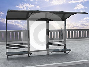 Blank white mock up of vertical billboard in a bus stop