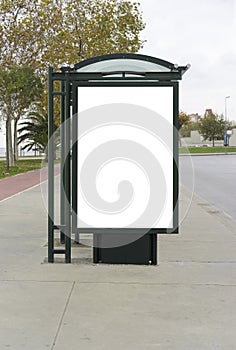 Blank white mockup of bus stop billboard