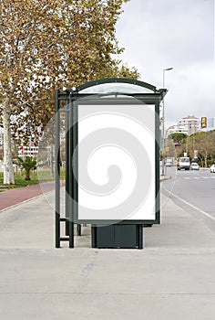 Blank white mockup of bus stop billboard