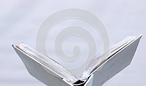 Blank white open book on a uniform backgroundblank white open book