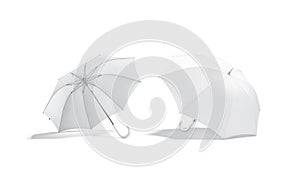 Blank white open umbrella mockup lying, inside and side