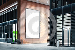 Blank white outdoor banner at bright modern building wall, 3d rendering.