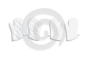 Blank white oven mitt mockup pair front and back, isolated