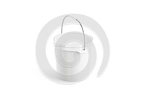 Blank white paint bucket with handle mockup isolated,