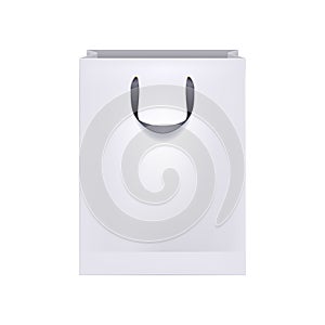 Blank white paper bag with black handles.