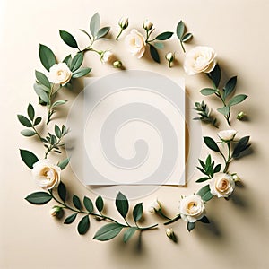a blank white paper encircled by fresh flowers. Flowers Background