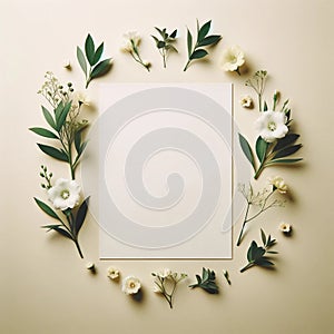 a blank white paper encircled by fresh flowers. Flowers Background